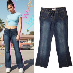 VTG 1990s Jordache Low Rise Flare Jeans Rare Lace-Up Detail SZ 11/ 12